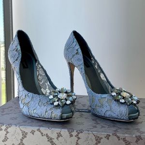 Dolce & Gabbana lace peep toe pumps with jewel embellishment